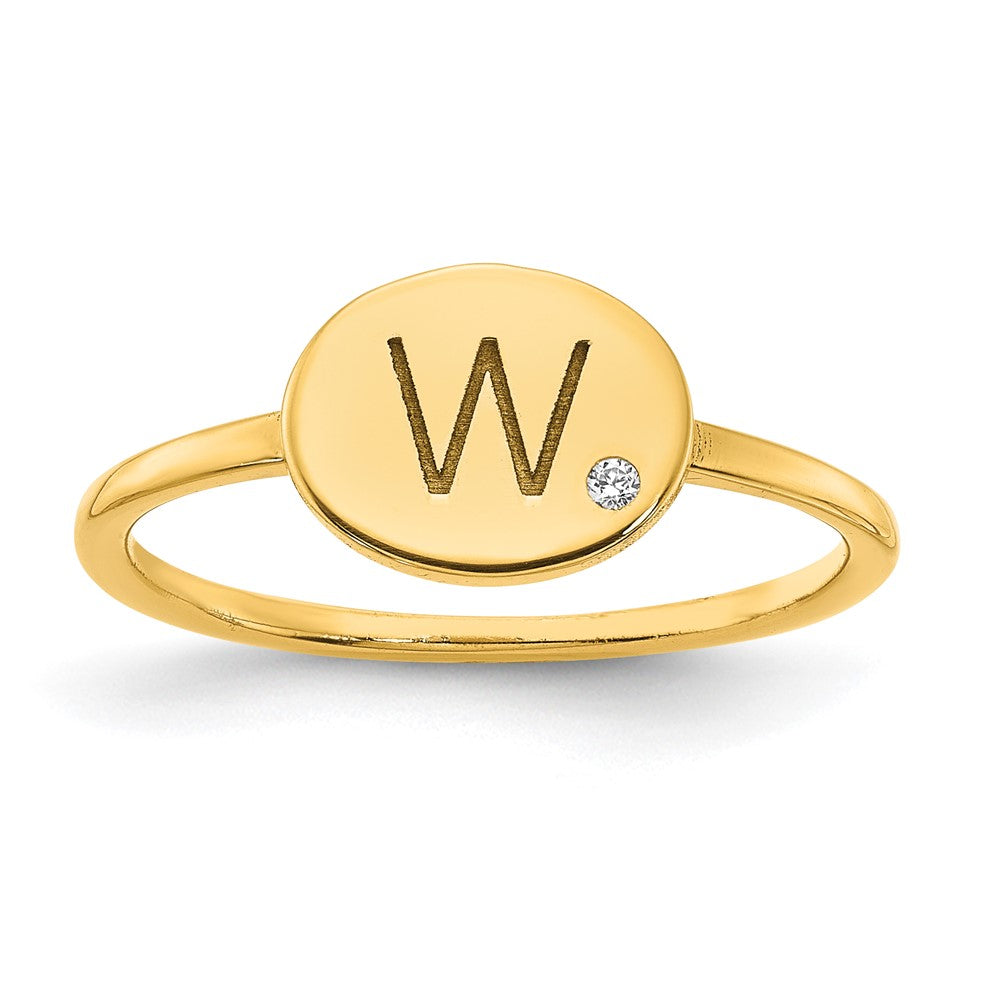 14K Gelbgold Siegelring mit ovalem Initial und echten Diamanten