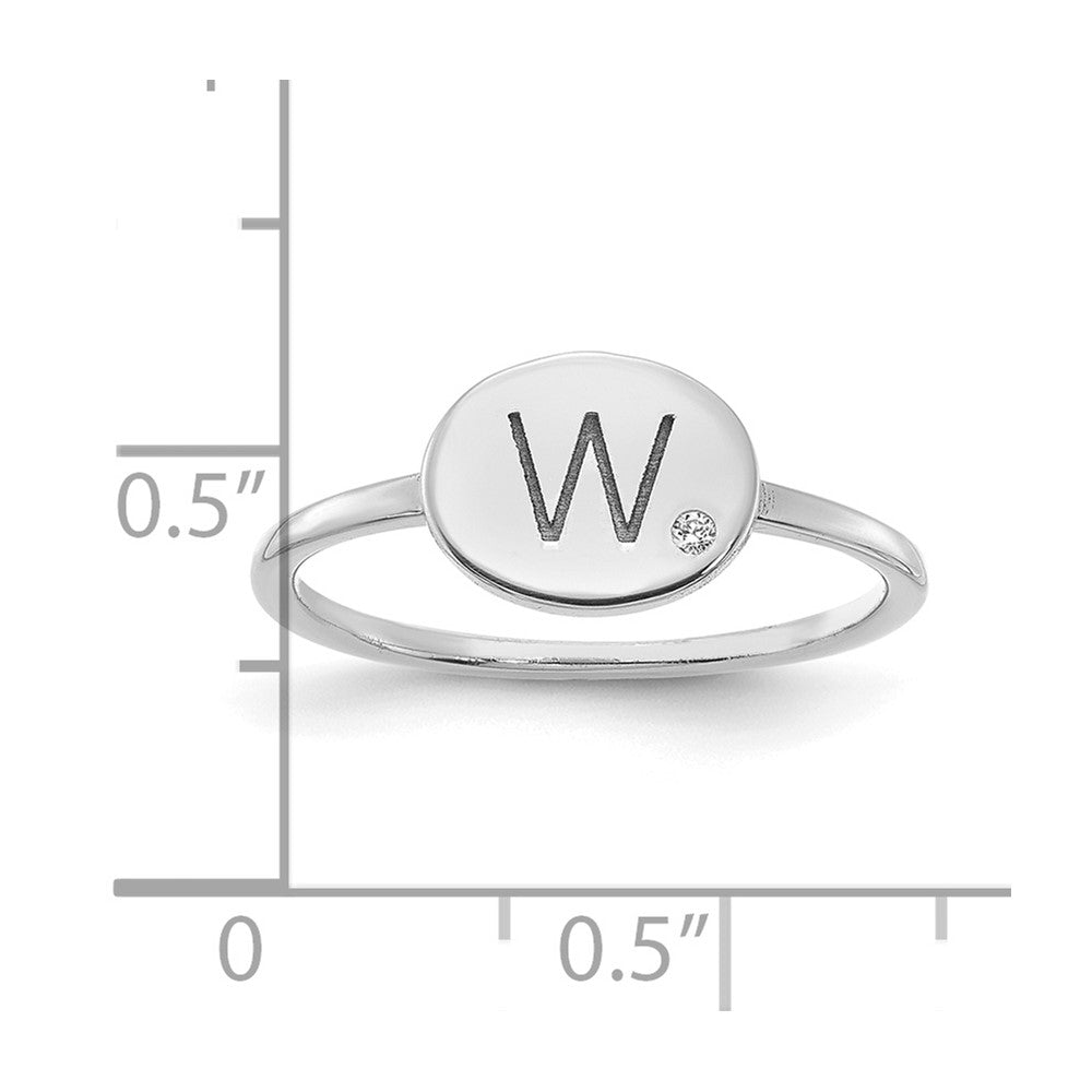14K Weißgold Siegelring mit Initiale, Oval und echtem Diamant