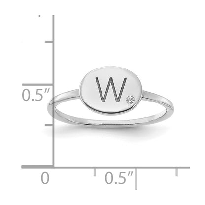 14K Weißgold Siegelring mit Initiale, Oval und echtem Diamant