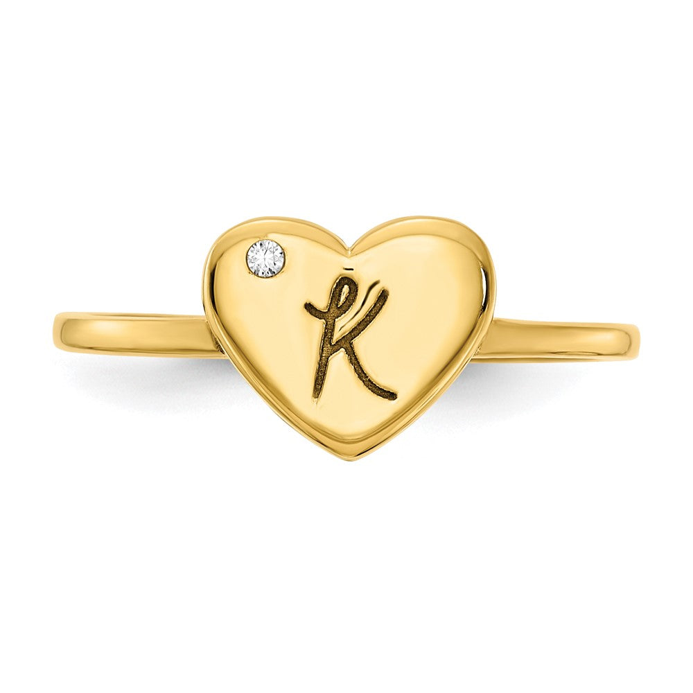 14K Gelbgold Herz-Initial-Siegelring mit echtem Diamant