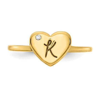 14K Gelbgold Herz-Initial-Siegelring mit echtem Diamant