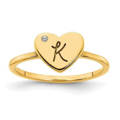 14K Gelbgold Herz-Initial-Siegelring mit echtem Diamant