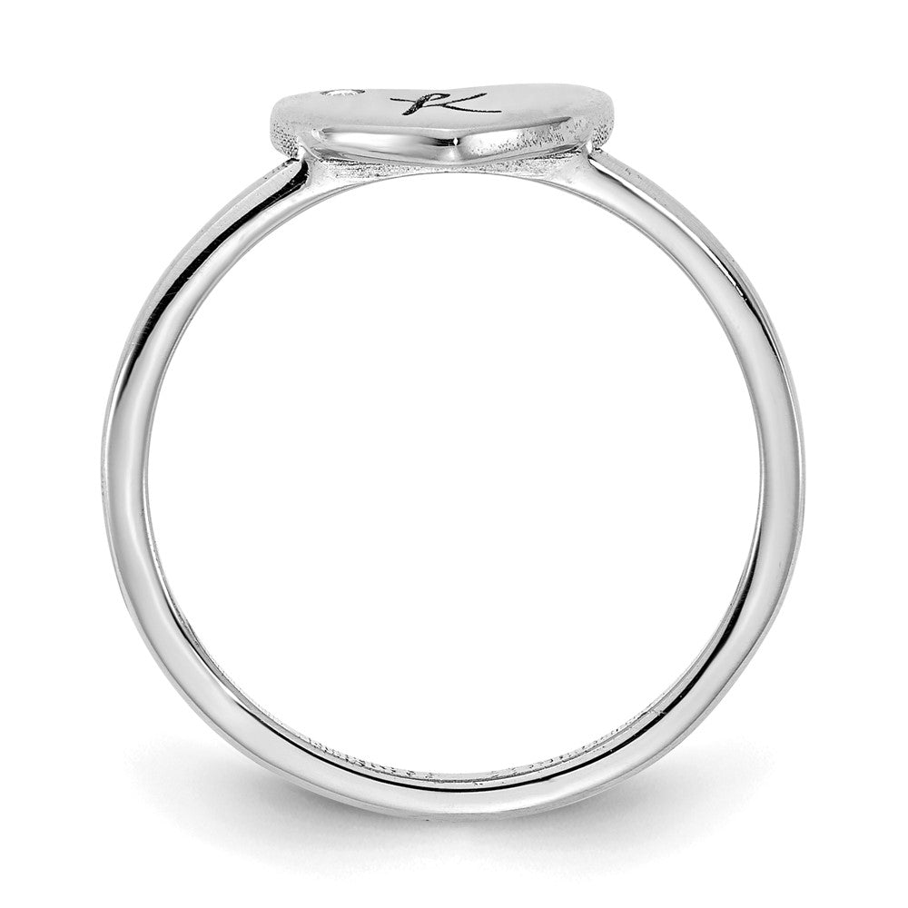 14K Weißgold Siegelring mit Herz-Initiale und echtem Diamant