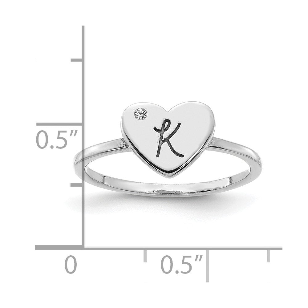 14K Weißgold Siegelring mit Herz-Initiale und echtem Diamant