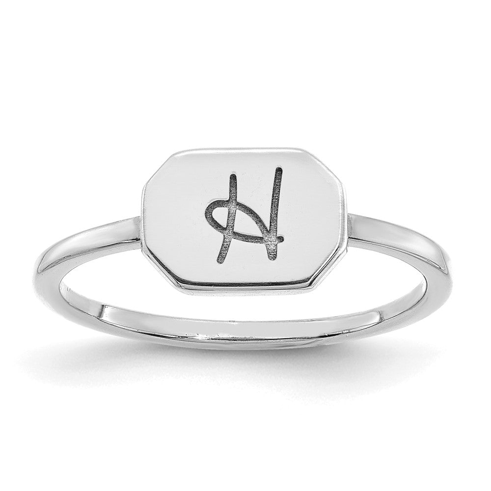 14K Weißgold Siegelring mit Initiale, Achteckig