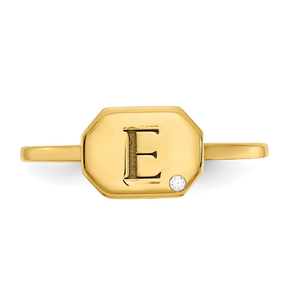 Siegelring aus 14K Gelbgold mit Initiale, Achteckform und echten Diamanten