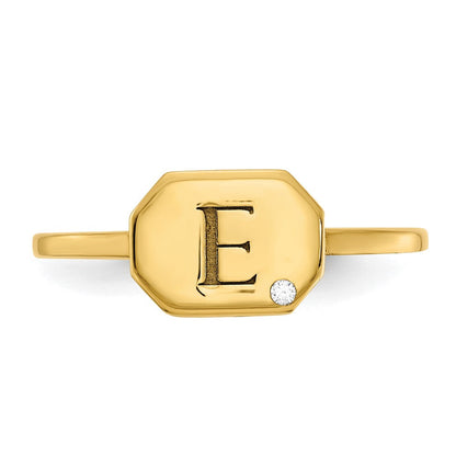 Siegelring aus 14K Gelbgold mit Initiale, Achteckform und echten Diamanten