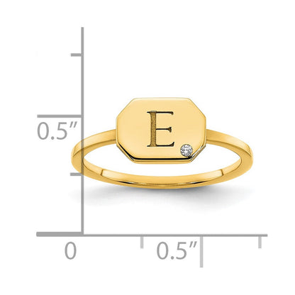 Siegelring aus 14K Gelbgold mit Initiale, Achteckform und echten Diamanten