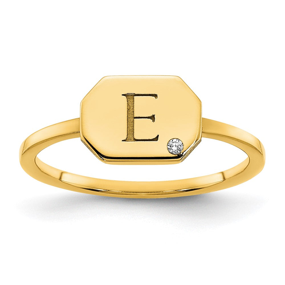 Siegelring aus 14K Gelbgold mit Initiale, Achteckform und echten Diamanten