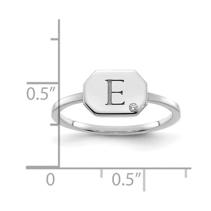14K Weißgold Initial-Achteck-Siegelring mit echtem Diamant