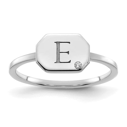 14K Weißgold Initial-Achteck-Siegelring mit echtem Diamant