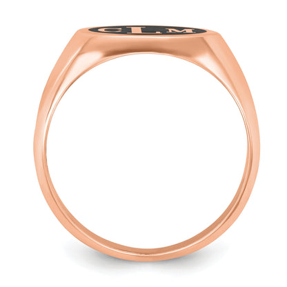 14K Roségold Siegelring, poliert, mit antikisiertem Monogramm-Hintergrund