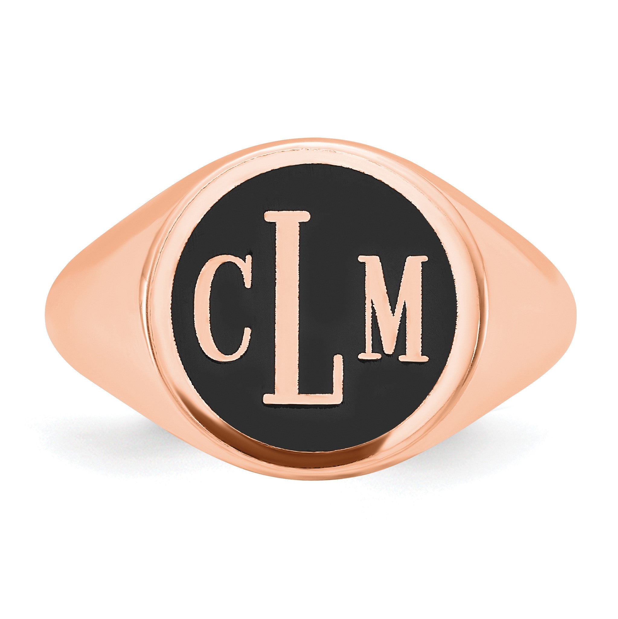 14K Roségold Siegelring, poliert, mit antikisiertem Monogramm-Hintergrund