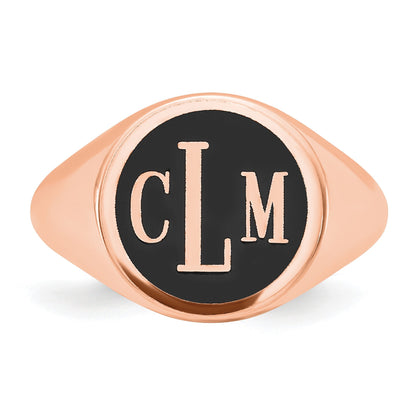 14K Roségold Siegelring, poliert, mit antikisiertem Monogramm-Hintergrund