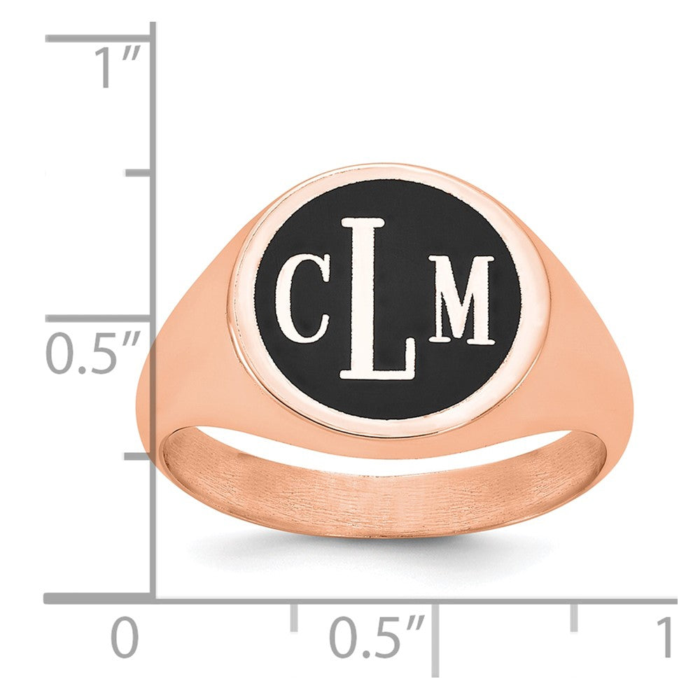 14K Roségold Siegelring, poliert, mit antikisiertem Monogramm-Hintergrund