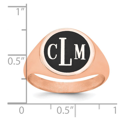 14K Roségold Siegelring, poliert, mit antikisiertem Monogramm-Hintergrund