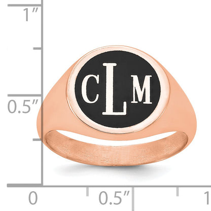 14K Roségold Siegelring, poliert, mit antikisiertem Monogramm-Hintergrund