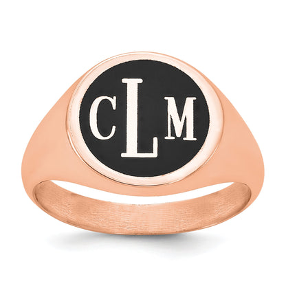 14K Roségold Siegelring, poliert, mit antikisiertem Monogramm-Hintergrund