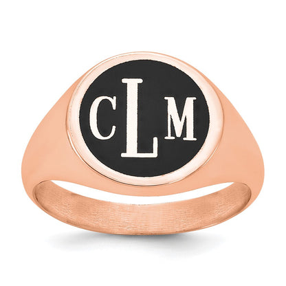 14K Roségold Siegelring, poliert, mit antikisiertem Monogramm-Hintergrund