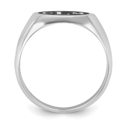 14K Weißgold Siegelring, poliert, mit antikisiertem Hintergrund für Monogramm