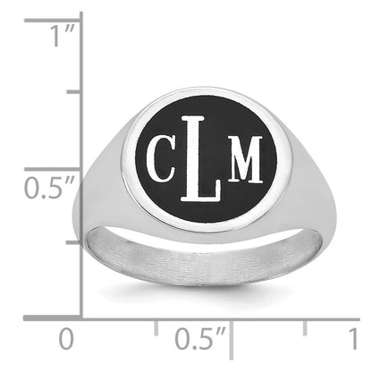 14K Weißgold Siegelring, poliert, mit antikisiertem Hintergrund für Monogramm