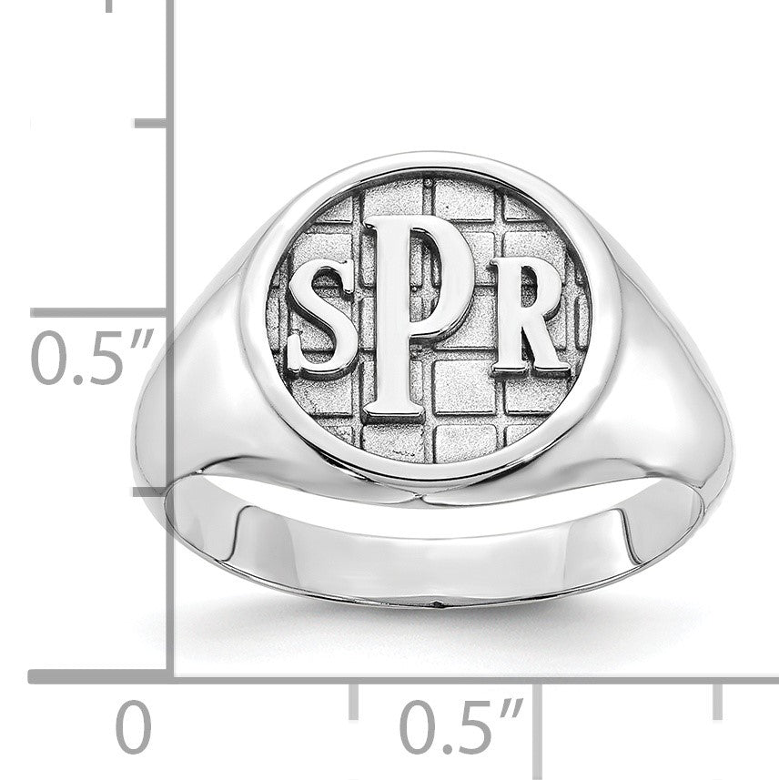 14K Weißgold Strukturiert Monogramm Siegel Ring