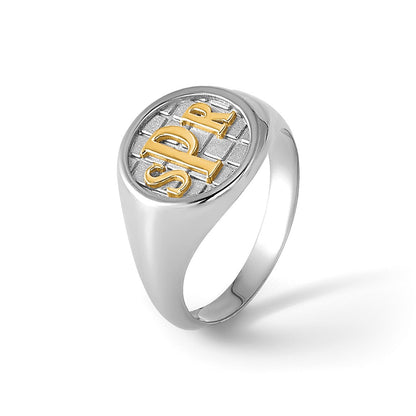 14K Weißgold Strukturiert Monogramm Siegel Ring