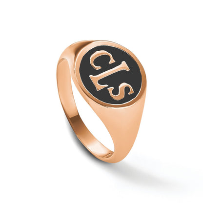 14K Roségold Siegelring, poliert, mit antikisiertem Hintergrund und Monogramm