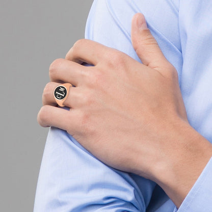 14K Roségold Siegelring, poliert, mit antikisiertem Hintergrund und Monogramm