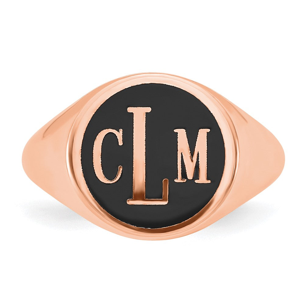 14K Roségold Siegelring, poliert, mit antikisiertem Hintergrund und Monogramm