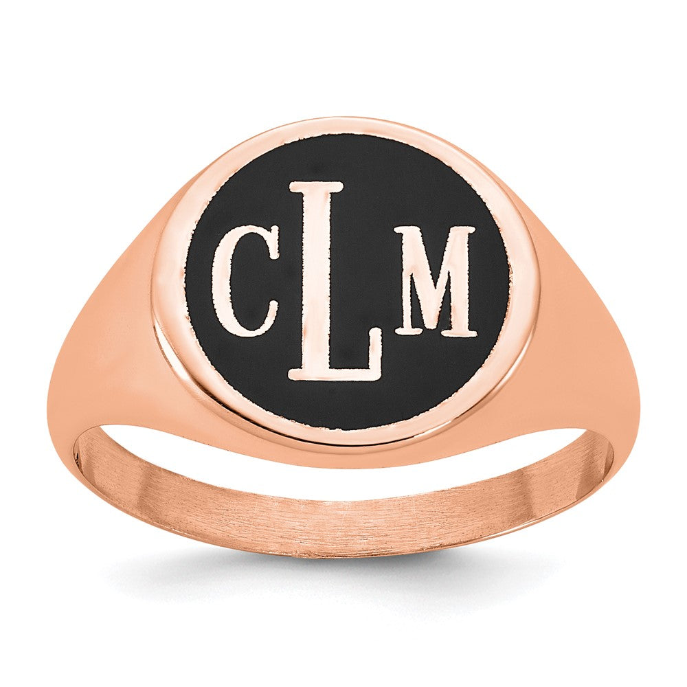 14K Roségold Siegelring, poliert, mit antikisiertem Hintergrund und Monogramm