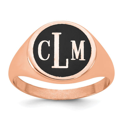 14K Roségold Siegelring, poliert, mit antikisiertem Hintergrund und Monogramm