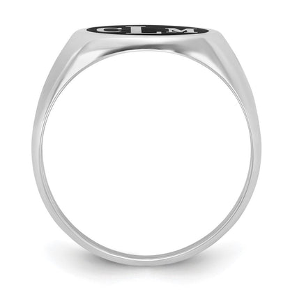 14K Weißgold Siegelring, poliert, mit antikisiertem Hintergrund-Monogramm