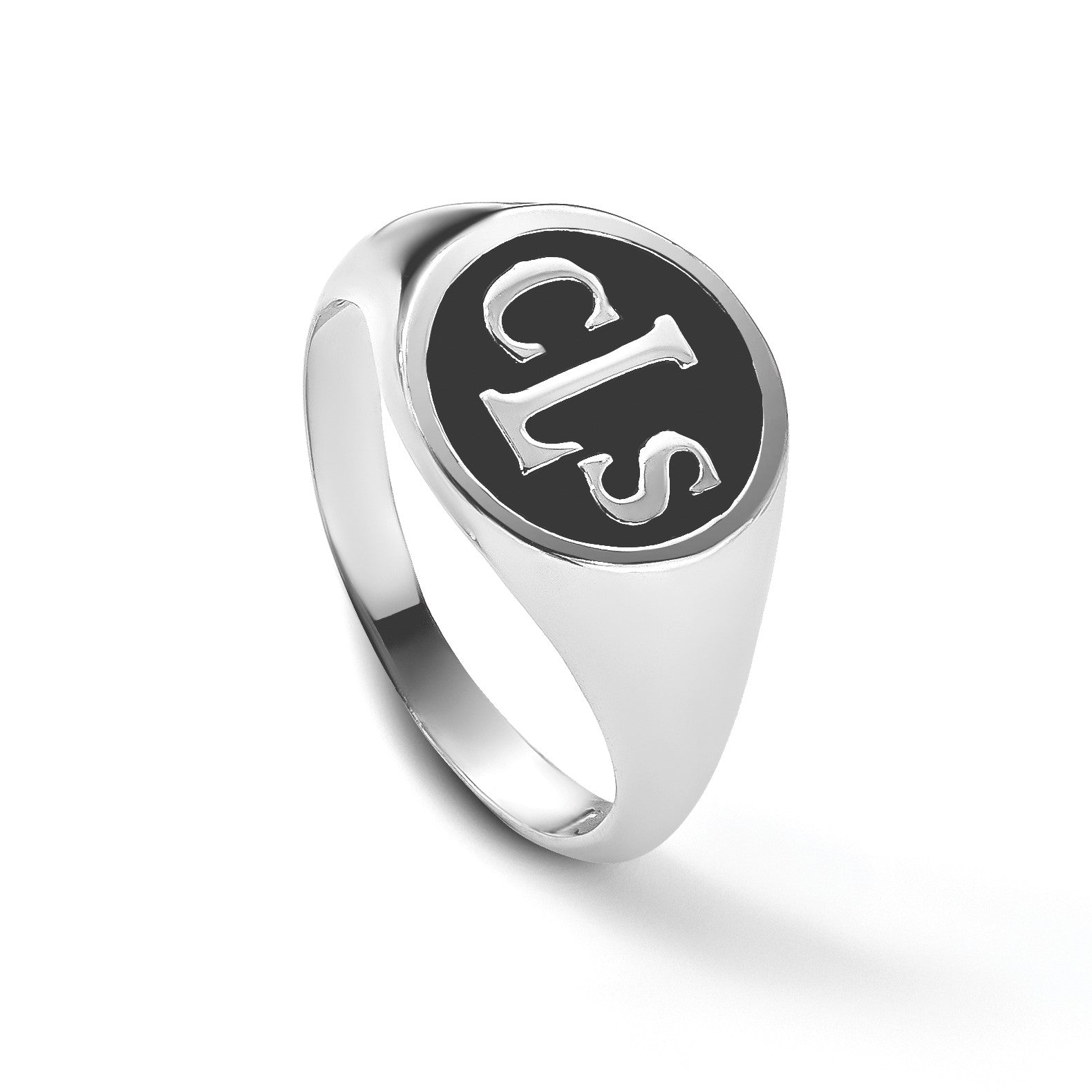 14K Weißgold mit Epoxid Monogramm Ring
