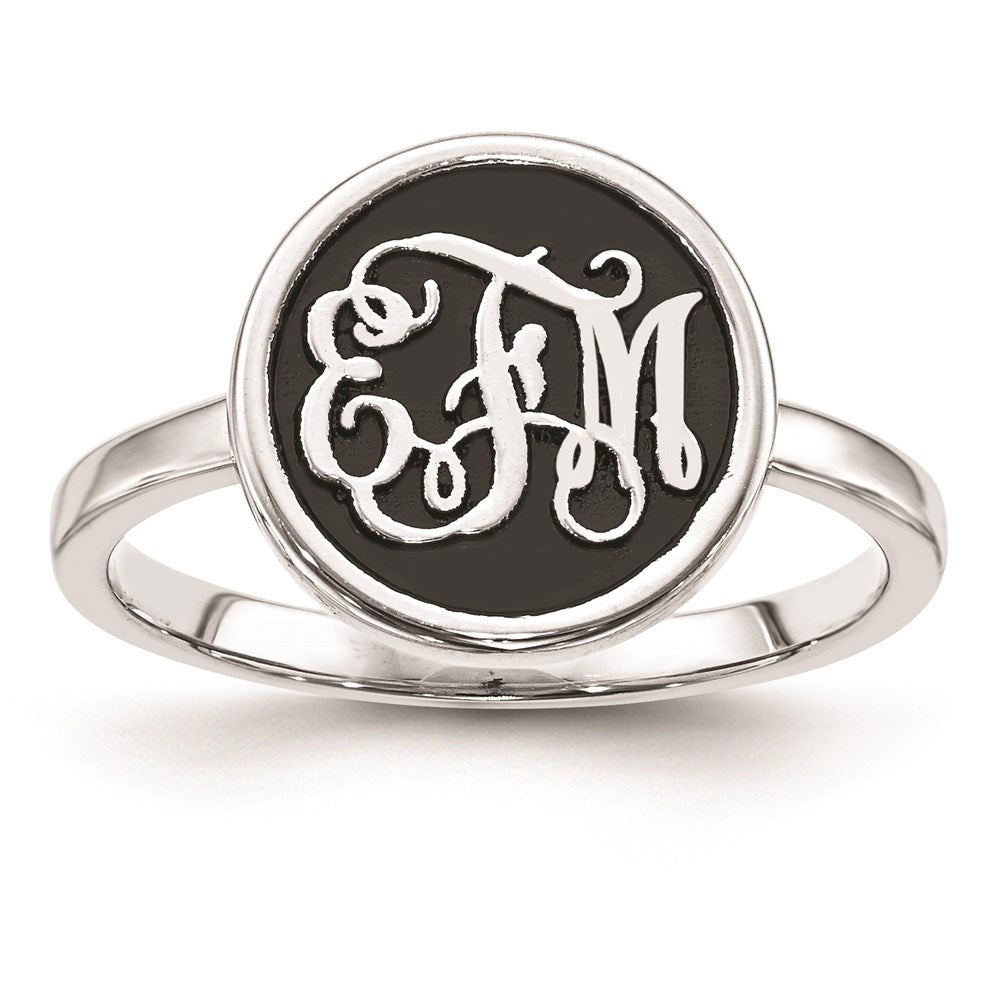 14K Weißgold Ring, poliert mit antikisiertem Hintergrund, Monogramm