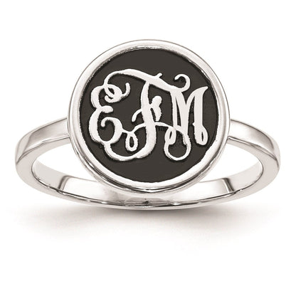 14K Weißgold Ring, poliert mit antikisiertem Hintergrund, Monogramm