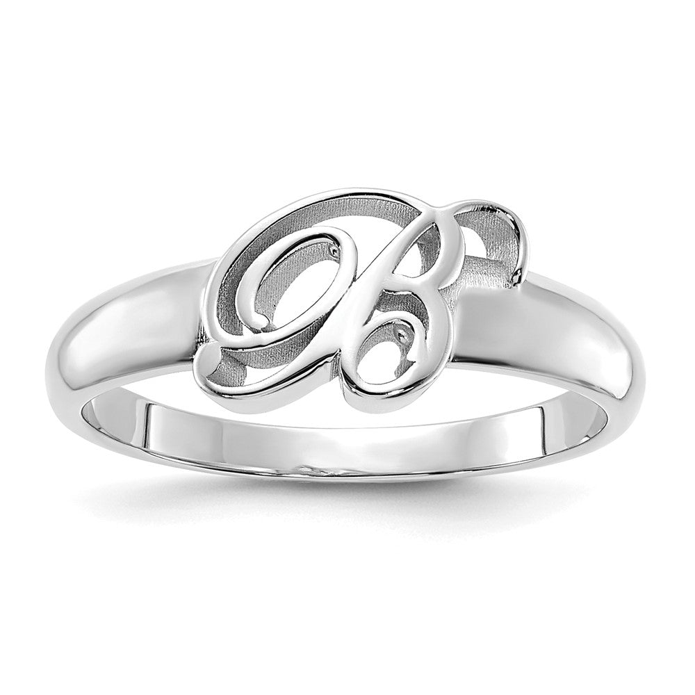 14K Weißgold Ring mit Initiale, poliert
