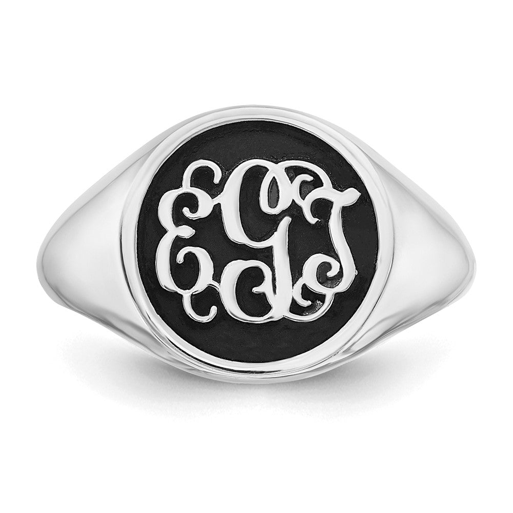 14K Weißgold Siegelring poliert mit antikem Monogramm-Hintergrund