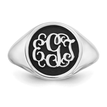 14K Weißgold Siegelring poliert mit antikem Monogramm-Hintergrund