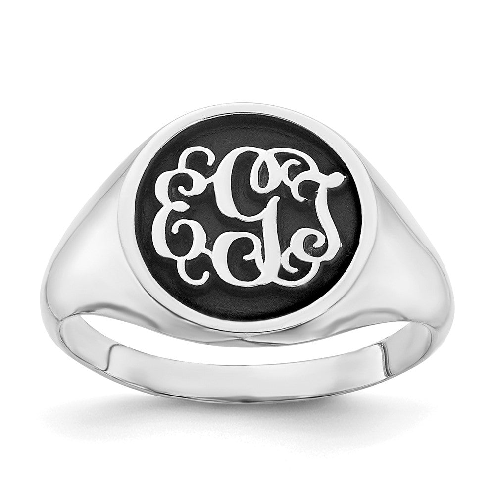 14K Weißgold Siegelring poliert mit antikem Monogramm-Hintergrund