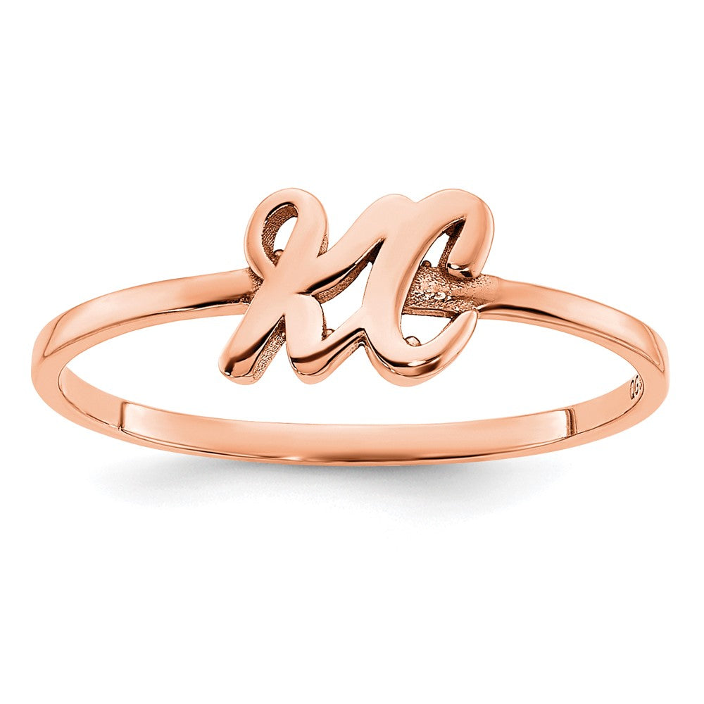 14K Roségold Ring mit doppeltem Anfangsbuchstaben in Schreibschrift oder Blockschrift