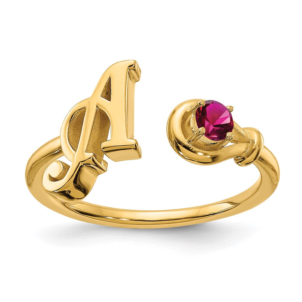 14K Gelbgold Ring mit Buchstabe A und Geburtsstein