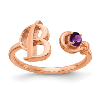 14K Roségold Ring mit Buchstabe B und Geburtsstein