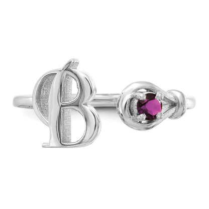 14K Weißgold Initiale B mit Geburtsstein Ring