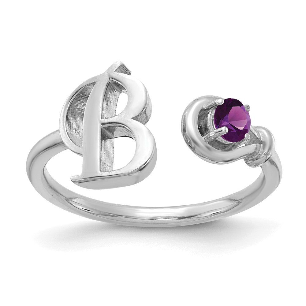 14K Weißgold Initiale B mit Geburtsstein Ring