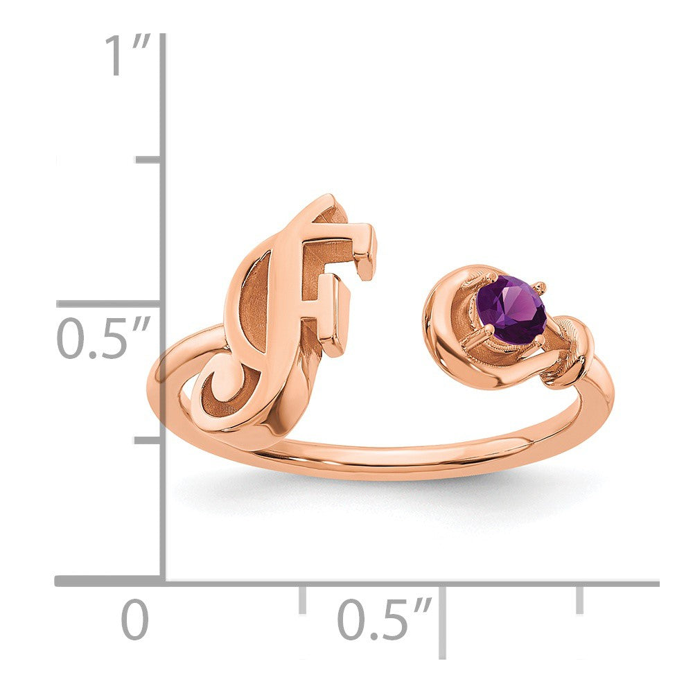 585 Roségold Ring mit Buchstabe F und Geburtsstein