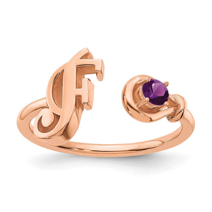 585 Roségold Ring mit Buchstabe F und Geburtsstein