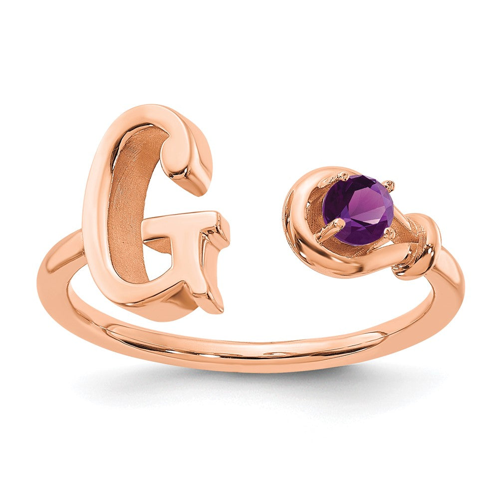 14K Roségold Buchstabe-G-Ring mit Geburtsstein