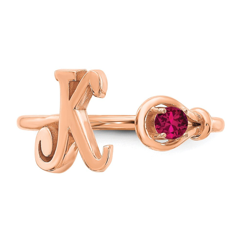Ring aus 14K Roségold mit Buchstabe K und Geburtsstein