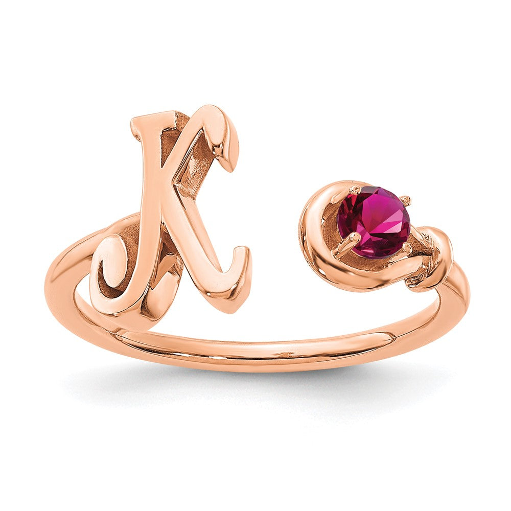 Ring aus 14K Roségold mit Buchstabe K und Geburtsstein